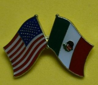 Mexican Flag Lapel Pin & American Flag On The Side (red,  White And Green)
