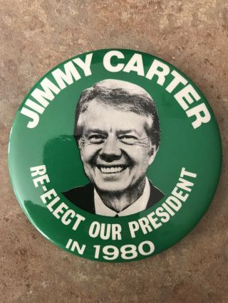 Jimmy Carter For President 1980 Large 3.  5 Inch Button Pinback