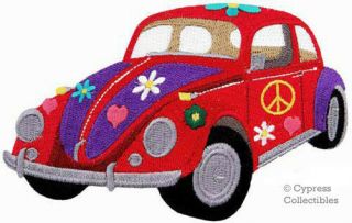 Hippie Flower Power Car Embroidered Patch Peace Sign Symbol Iron - On Applique