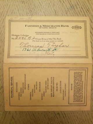 1941 Farmers & Merchants Bank Loan Payment Book Long Beach California Ca La F&m