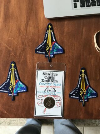 (3) Nasa Space Shuttle Columbia Sts - 107 5 " Patch Patches And (1) Bronze Coin