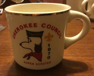 Cherokee Council Nc Bsa 1970 Snoopy Scouter Ceramic Coffee