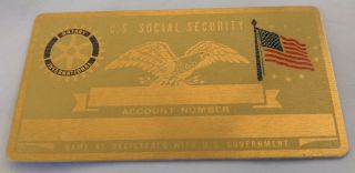 Rotary International Us Social Security Metal Card Tag Nos Vtg Perma Products​