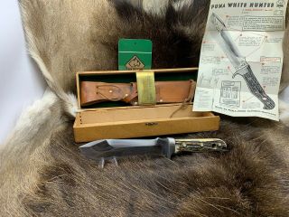 Pre 1964 Puma 6377 White Hunter Knife Stag Handles Sheath Presentation Box " A "