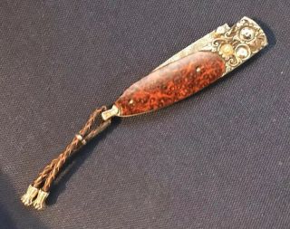 William Henry Knife (damascus) Sterling Silver With Studs