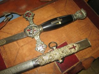 19th C Masonic Antique Cross In Crown Knights Templar Sword Ornate Ided W.  Case