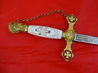 Ultra Gold Gilded Antique Knights Templar Masonic Sword Dagger