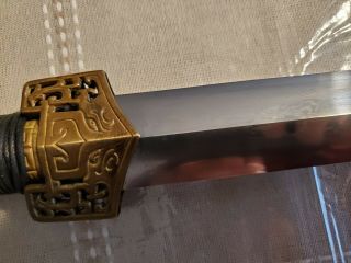 Jin Shi Han Dynasty Jian Chinese Sword Folded Steel Damascus Double Sides Hamon