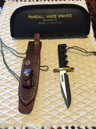 Randall Made Knives Model 14 Mini,  Stainless Micarta 4 Finger Grip Wrist Thong