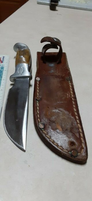 R.  H.  Ruana M Stamp Skinnnings Knife With Sheathe,  Antler/stag Handlr
