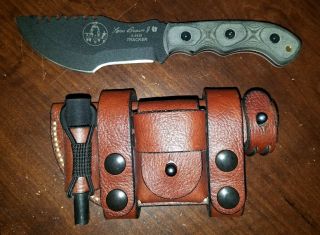 Tops Tom Brown Tracker Knife T2 W/ Hedgehog Leatherworks Custom Sheathe