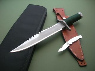 JIMMY LILE KNIFE FIRST BLOOD 16 / GREEN WRAP / GENTS FOLDER / BUFFALOE SHEATH 2