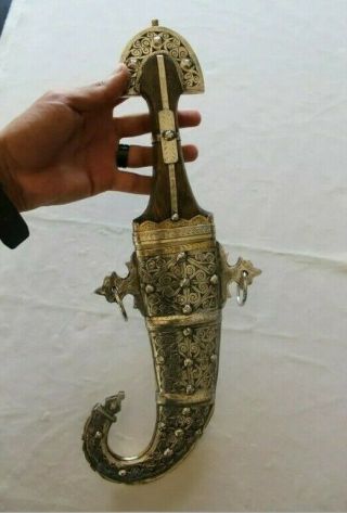 Unique Vintage Islamique Yéménite Argent Arabe Poignard Jambiya Khanjar Couteau