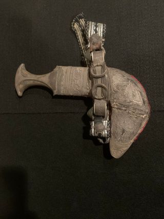 Old Rare Islamic Omani Silver Dagger Jambiya Khanjar With Knife,  Horn Handle