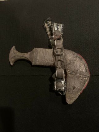 Old Rare Islamic Omani Silver Dagger Jambiya Khanjar with Knife,  Horn Handle 2