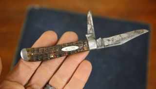 Vintage Case Xx Usa Brown Bone Pocket Knife 2 Blades Camping Hunting Old