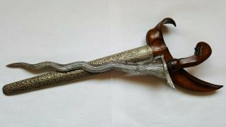 Old Antique Indonesian Javanese Malayan Carved Wood Kris Keris Knife Dagger - 2