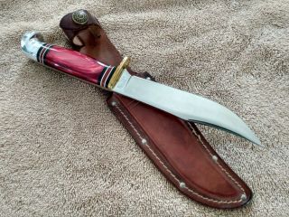Western Usa W36 Red Handle 10 " Fixed Blade Hunting Knife W/sheath