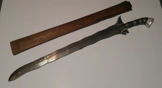 Antique Philippines Moro Kris Sword With Wood Scabbard.  Hand Made Sword.
