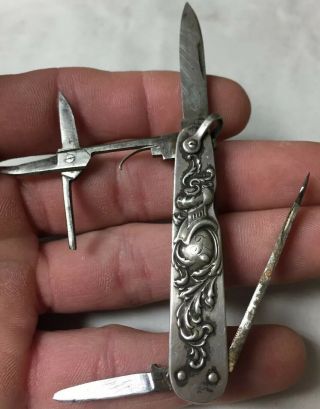 Antique Unger Brothers Sterling Silver Folding Pocket Knife Chatelaine Fob