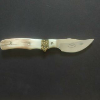 Mike Thourot Custom Skinning Knife - Mirror Finish - Antler Handle - Gold Accent