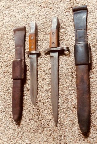 Ww1 - Ww2 Two Canadian Quebec Ross Rifle 1907 Bayonet With Scabbard