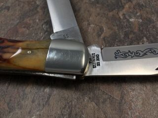 Case XX USA 5265 - SAB SSP Stag,  Blue Scroll 1977 Folding Hunter Knife From Set 3