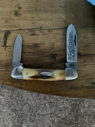 1977 Case Xx No 52131 Ssp,  3 Dot " Blue Scroll ",  Stag Handles Canoe Knife,
