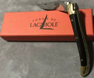 Forge De Laguiole 11cm Pocket Knife Ebony Wood Handle Scales With Brass Bolsters