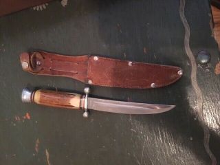 Pre 1964 Puma fixed blade hunting knife.  4.  5 inch blade with sheath 2