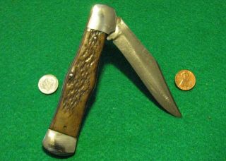Vtg Sheath Hunt Blade Usa Western Coke Btle Knife Bone Handle 6000 Fold Case