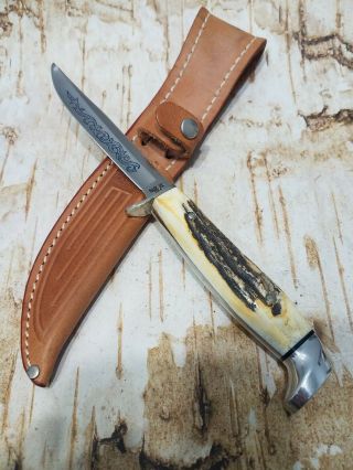 Vintage Usa Case Xx 1977 Blue Scroll 5 Finn Fixed Blade Knife And Sheath
