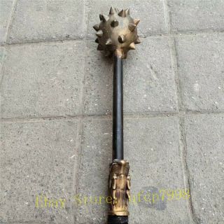Collect old Antique China pure copper carving Dragon ' s head Meteor hammer Weapon 2