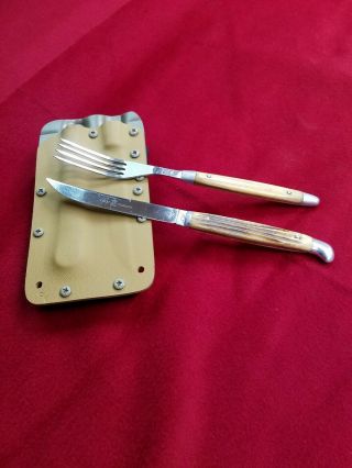 Queen Cutlery Knife & Fork Hobo Camp Set Custom Kydex Sheath Mountain Man