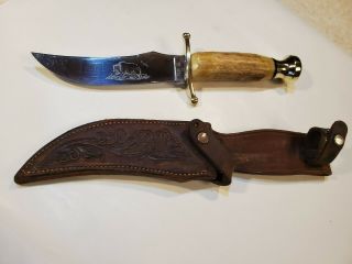 1979 Vintage Case Xx Kodiak Fixed Blade Stag Bone Handle Knife With Sheath