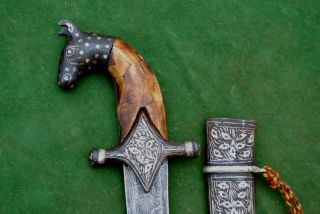 Vtg Islamic Oriental Bone Grip Horse damascus Dagger Jambiya Khanjar Souvenir 3