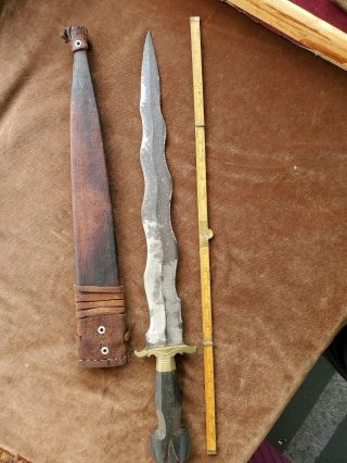 Vintage Phillipines Kris/keris Dagger Knife Sword With Leather Scabbard