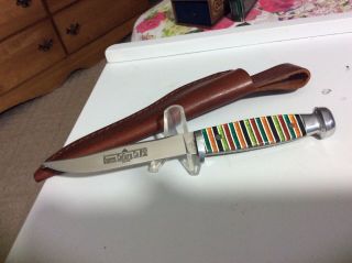 Queen Fixed Blade Hunter Knife Tool Steel Unsharpened Glitter Stripe Handles