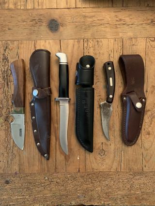 Buck Knife 105 V.  W/ Leather Sheath.  Japanese Stainless Knife,  Schrade Knife Usa