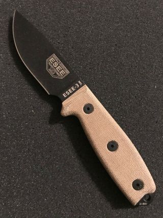 Esee 3mil - P Micarta Model 3 Straight Full Tang Carbon Knife,  Od Green Sheath