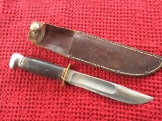 Marbles Ideal Knife With Stacked Leather Handle And Leather Sheath