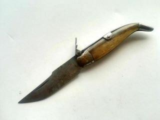 Vintage Made In Spain Spanish Small Navaja Folding Knife Bovine Horn Handle
