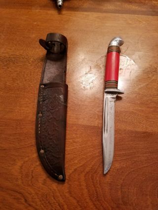 Vintage Fixed Blade Hunting Knife Western Field & Sheath Made Usa