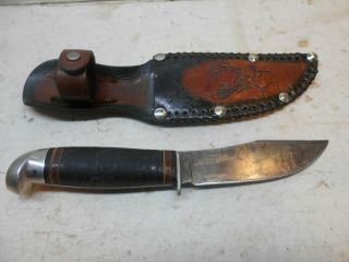Vintage Jc Higgins Hunting Skinning Fixed Blade Knife With Sheath