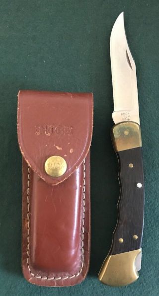 Vintage Buck 110 - V Finger Grooved Usa Made 1989 Pocket Knife With Sheath Rare.  Nm