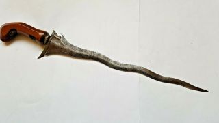Old Antique Indonesian Javanese Malayan Carved Wood Kris Keris Knife Dagger - 3