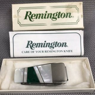 Vintage Rare Remington Usa Mother Of Pearl And Malachite Knife With Money Clip