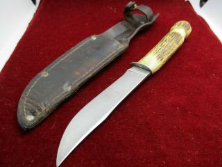 Old Remington Dupont Rh73 Fixed Blade Knife With Stag Handle - Circa 1930 