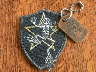 Steel Flame Bone Frog Copper Dog Tag,  And Patch Set