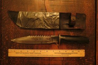 Vintage Unmarked Survival Combat Knife And Sheath /vietnam Era